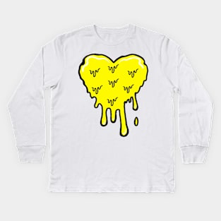 Yellow Melting Acid Heart Kids Long Sleeve T-Shirt